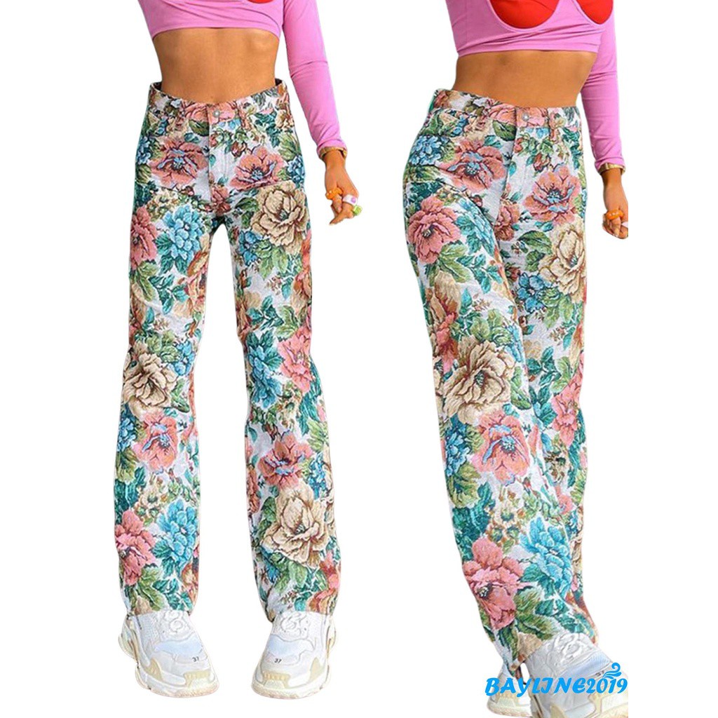 Quần Dài Nữ Ống Rộng Họa Tiết Hoa Thời Trang Cá Tính