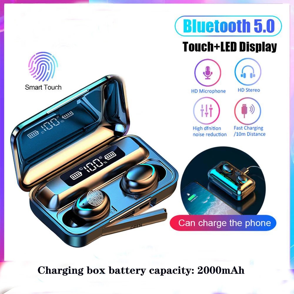 Bộ Tai Nghe Bluetooth Không Dây F9-5C Có Đèn Led Hiển Thị Âm Thanh Sống Động Kèm Sạc Dự Phòng