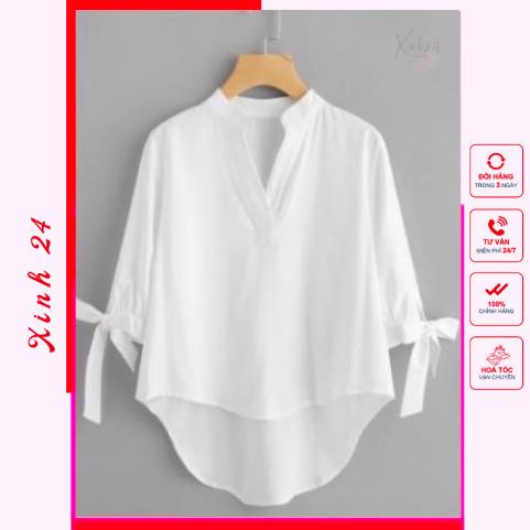 Áo sơ mi nữ, áo cổ trụ tay nơ, hàng thiết kế Free Size phong cách Hàn Quốc | BigBuy360 - bigbuy360.vn