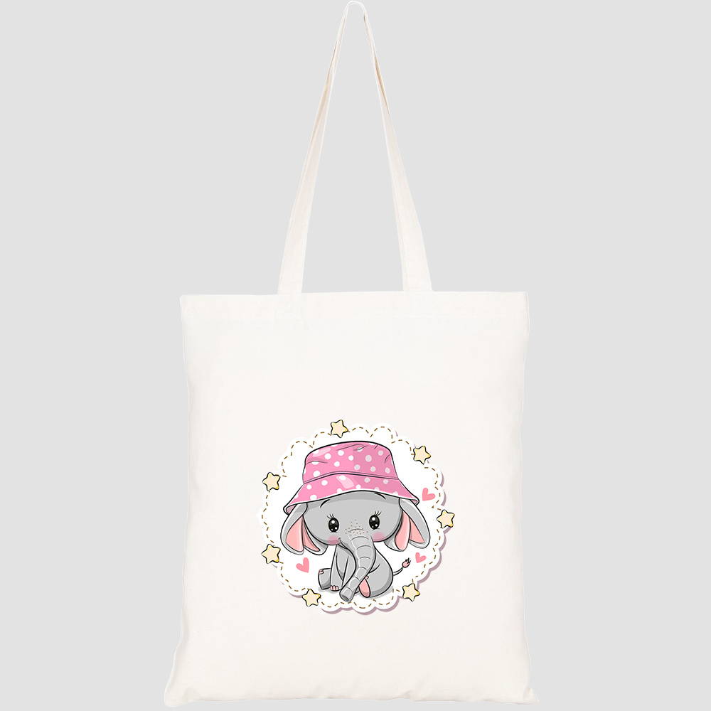 Túi vải tote canvas HTFashion in hình cute cartoon elephant pink panama HT496