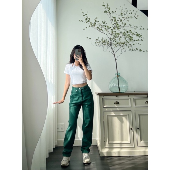 Quần jean ống suông nữ màu xanh thiết kế REVERCLOTHINGS Green Jeans