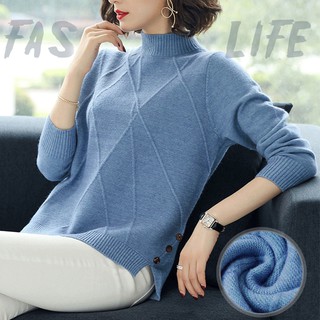 Áo Sweater cổ cao xẻ tà thời trang thu đông hàn quốc dành cho nữ