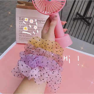 Cột Tóc Vải voan Scrunchies Voan Chấm Bi