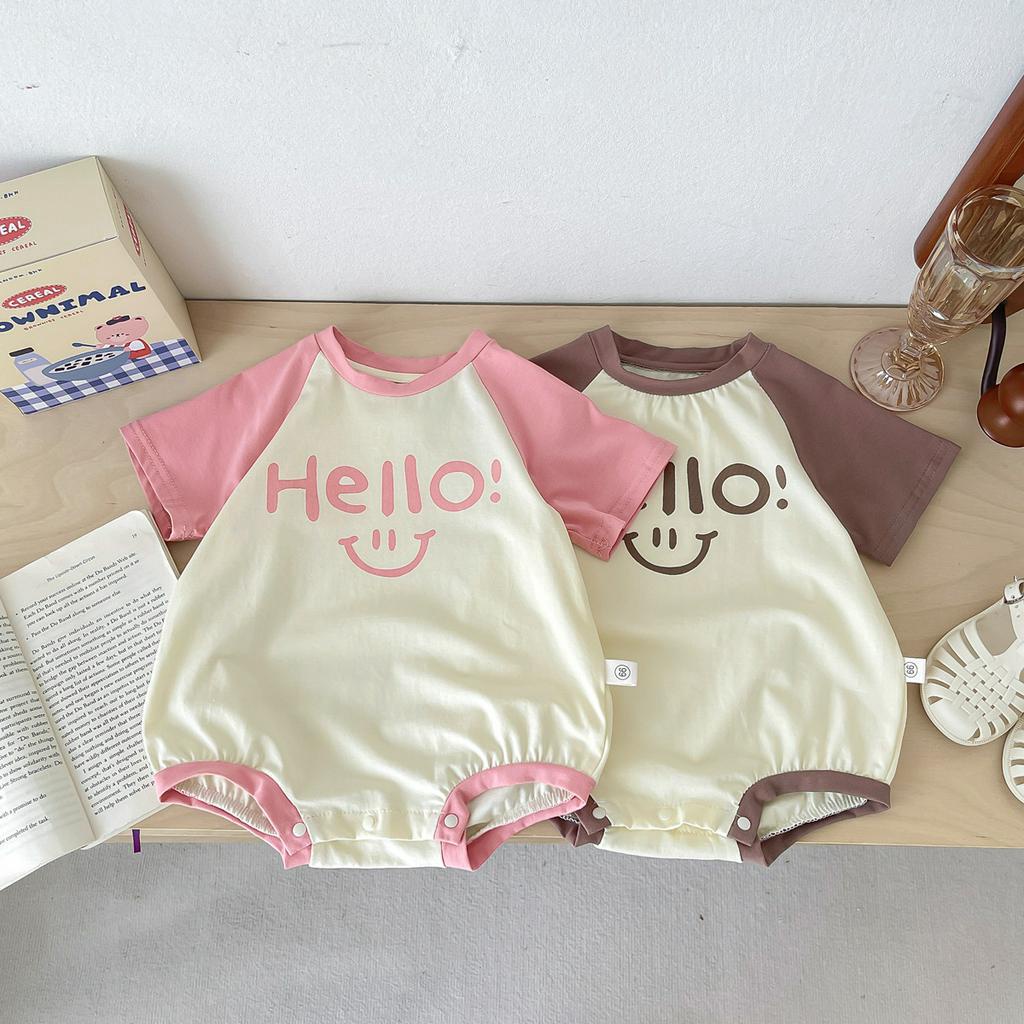 Áo Liền Quần Ngắn Tay In Chữ Chất Liệu Cotton Thời Trang Mùa Hè Dành Cho