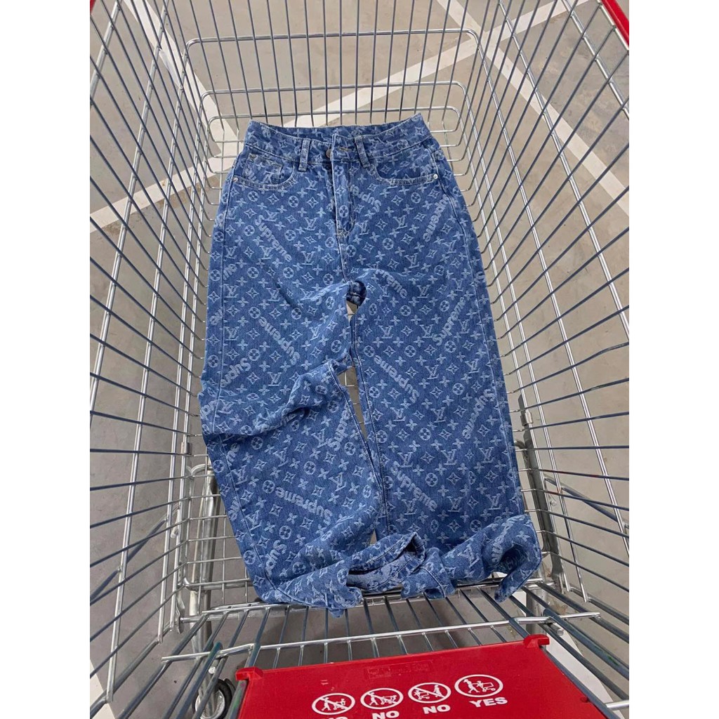 Quần Jean Nữ Ống Rộng Suông LV Lưng Cao Unisex Ulzzang - Kiểu quần bò nữ jeans cạp cao