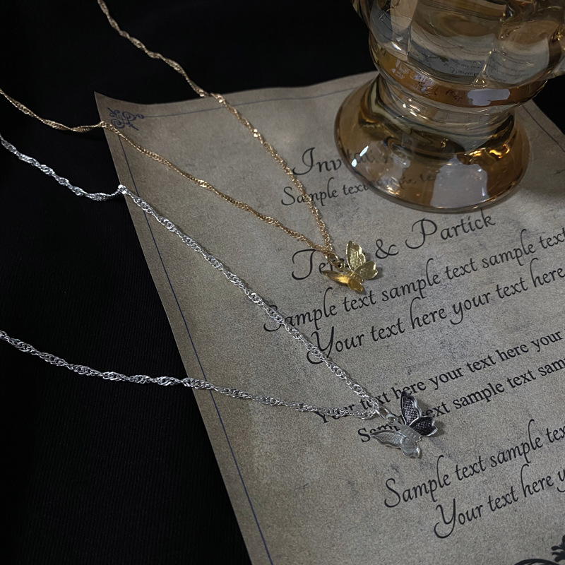 [Giao Hàng Miễn Phí] Dây Chuyền Sợi Xích Ngắn Mặt Hình Bướm Phong Cách Hàn Quốc Dễ Phối Đồ 23592