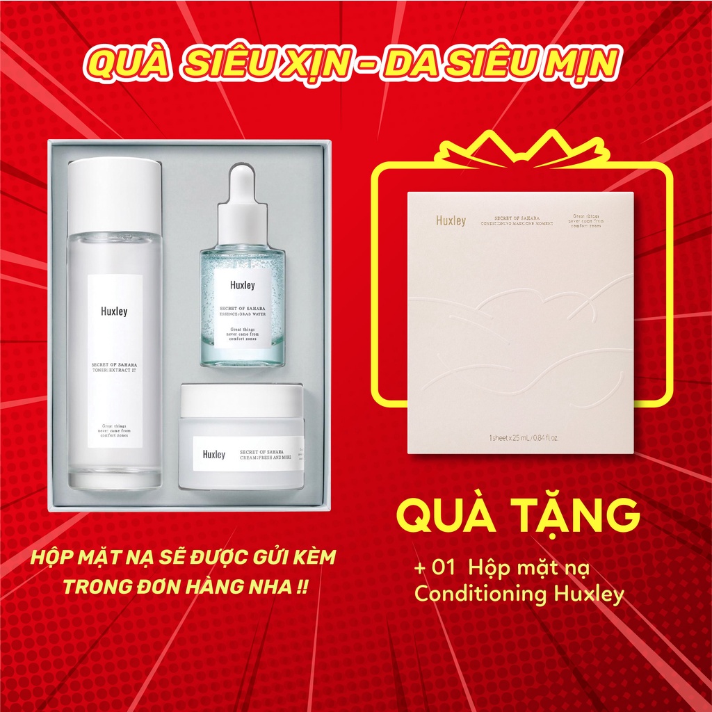 Bộ 3 sản phẩm cấp nước giảm dầu, giảm mụn ngừa thâm hiệu quả Huxley Hydration Trio