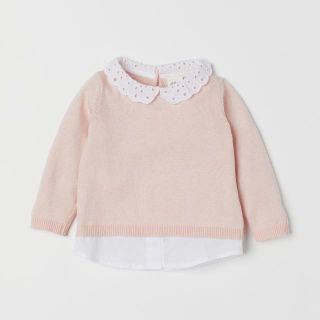 Áo len hồng phối cổ ren trắng H&M authentic 💯