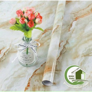 Cuộn giấy decal giả đá hoa cương dán bếp - màu kem sọc nâu - [ 3 mét x khổ 60cm ] - giấy tráng nhôm cách nhiệt, dán bàn