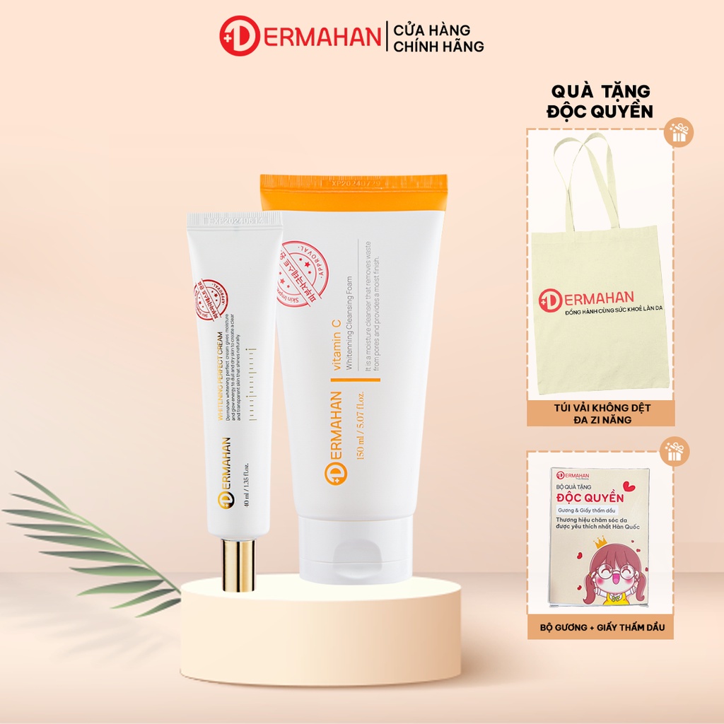 Bộ Đôi Sữa Rửa Mặt Vitamin C Phục hồi, Dưỡng Sáng Da Dermahan 150ml Và Kem Dưỡng Đa Năng 3 Trong 1 Dermahan 40ml