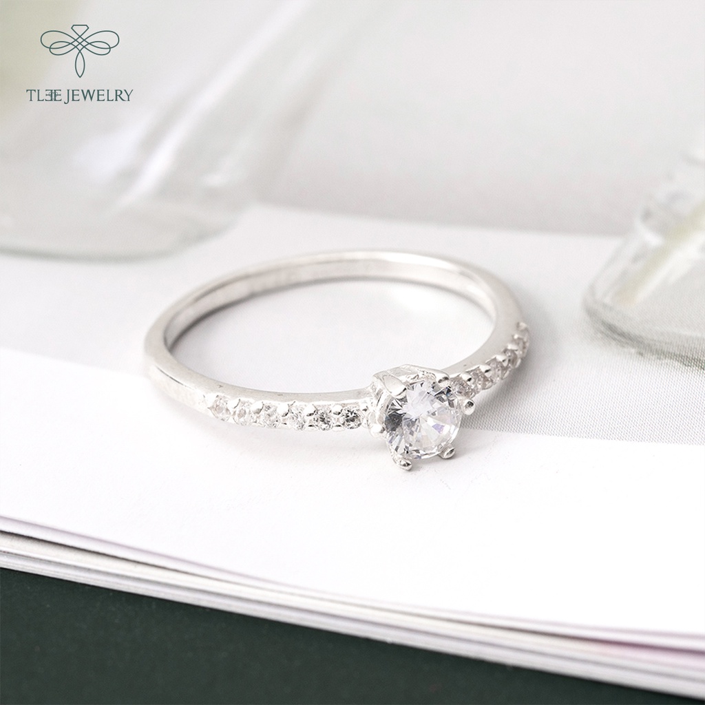 Nhẫn bạc nữ TLEE ổ đá tròn 6 chấu viền hạt mini trang nhã NCJ A0205