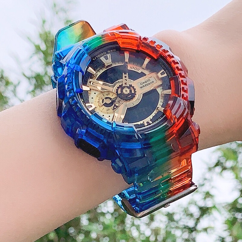 Viền Cao Su TPU + Dây Đeo Cho G-SHOCK GA-100 GA-110 GA-120 GD-100 GD-110 GD-120 GLS-100 GAX-100 GA-140 Cùng Một Phong Cách, Dây Đeo Thể Thao Chống Nước Cho Nam Và Nữ Phụ Kiện Vòng Đeo Tay Dây Đồng Hồ Màu Kẹo Chuyển Sắc