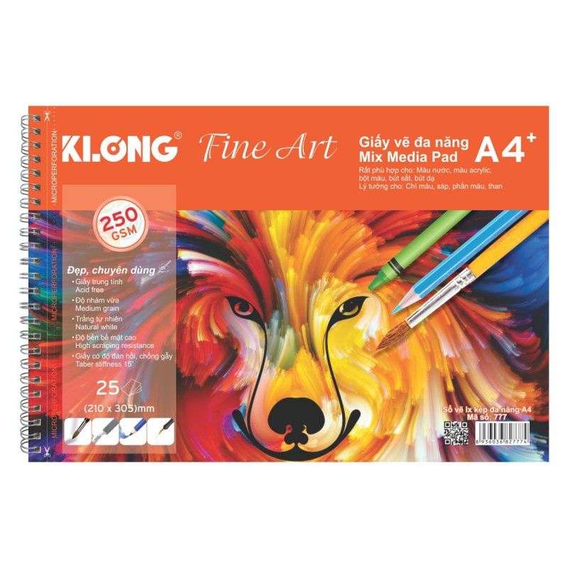 Sổ Vẽ Màu Nước KLong A4 Fine Art 250mgs  giống giấy canson