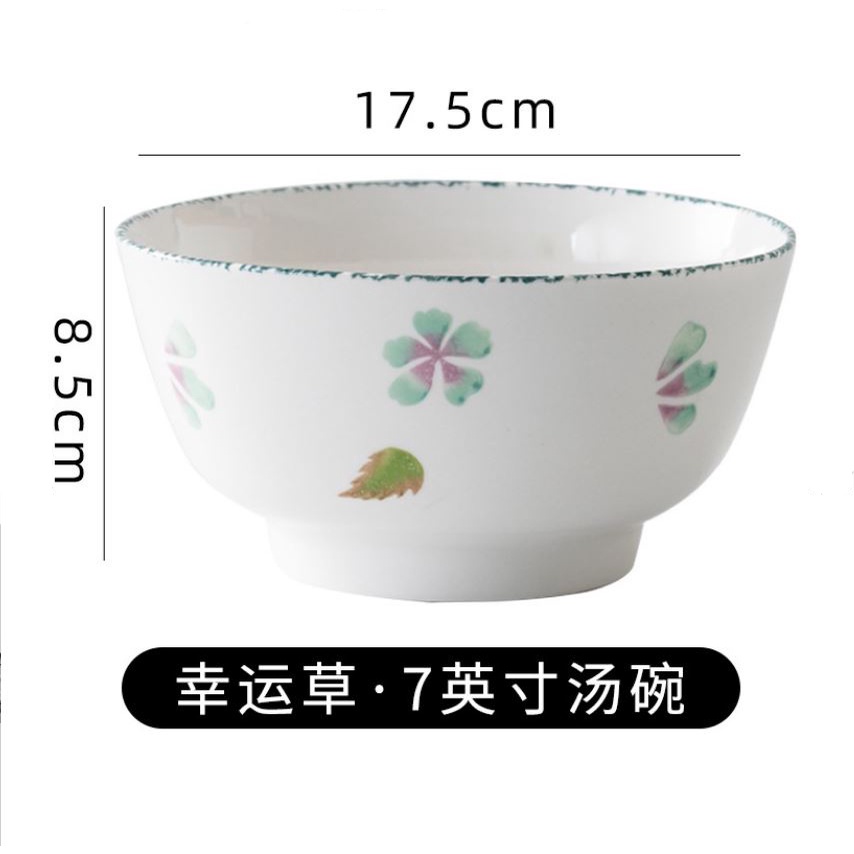 Bộ bát đĩa khay sứ phong cách Bắc Âu decor trắng hoa nhí xanh trang trí bàn ăn