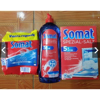 Combo bột rửa bát Somat 1.2kg, nước làm bóng 750ml + muối Somat 1,2kg