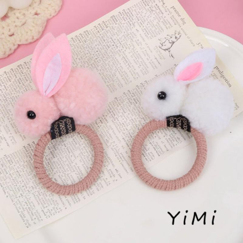 Dây Cột Tóc Cao Su Co Giãn Đính Thỏ Bông Dễ Thương Phong Cách Hàn Quốc Cho Nữ