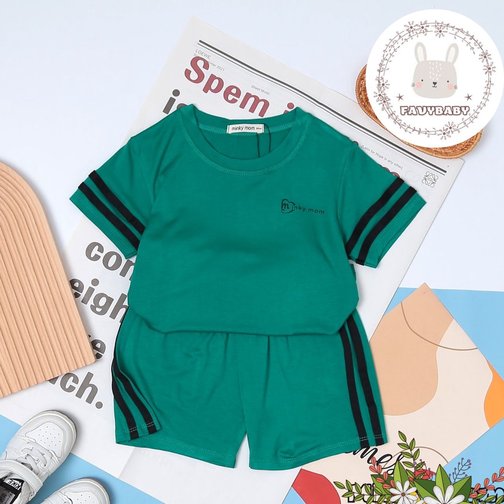 Đồ Bộ MINKY MOM Chính Hãng Bé Trai Bé Gái Tay Ngắn Sọc Thể Thao Năng Động Màu Trơn Trẻ Em 8-18kg 0 - 5 Tuổi - Favybaby