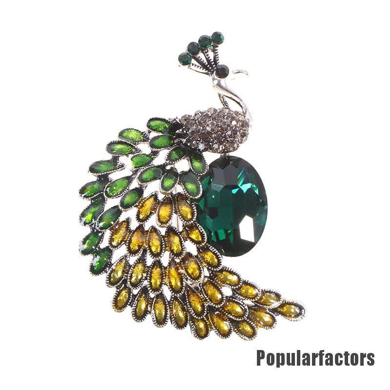 Trâm Cài Áo Hình Chim Công Đính Đá Xanh Lá Cây 1