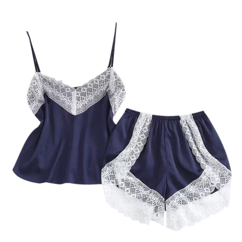Bộ Đồ Ngủ Vải Lụa satin Phối Ren Quyến Rũ Cho Nữ