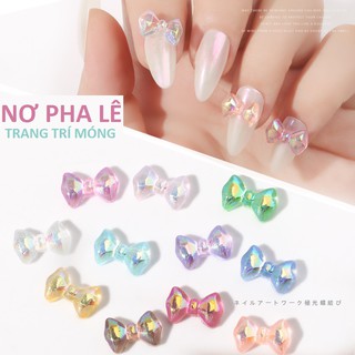 Charm nơ tráng gương cầu vòng đính móng NZ04