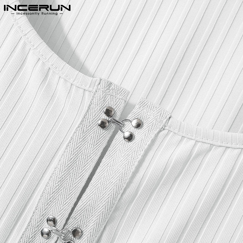 Áo không tay INCERUN cổ tròn màu trắng thời trang mùa hè cho nam