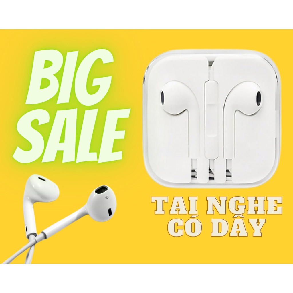 Tai nghe có dây ⚡ FREESHIP ⚡ Tai nghe nhét tai màu trắng, chuẩn zin, Bảo Hành 12 Tháng