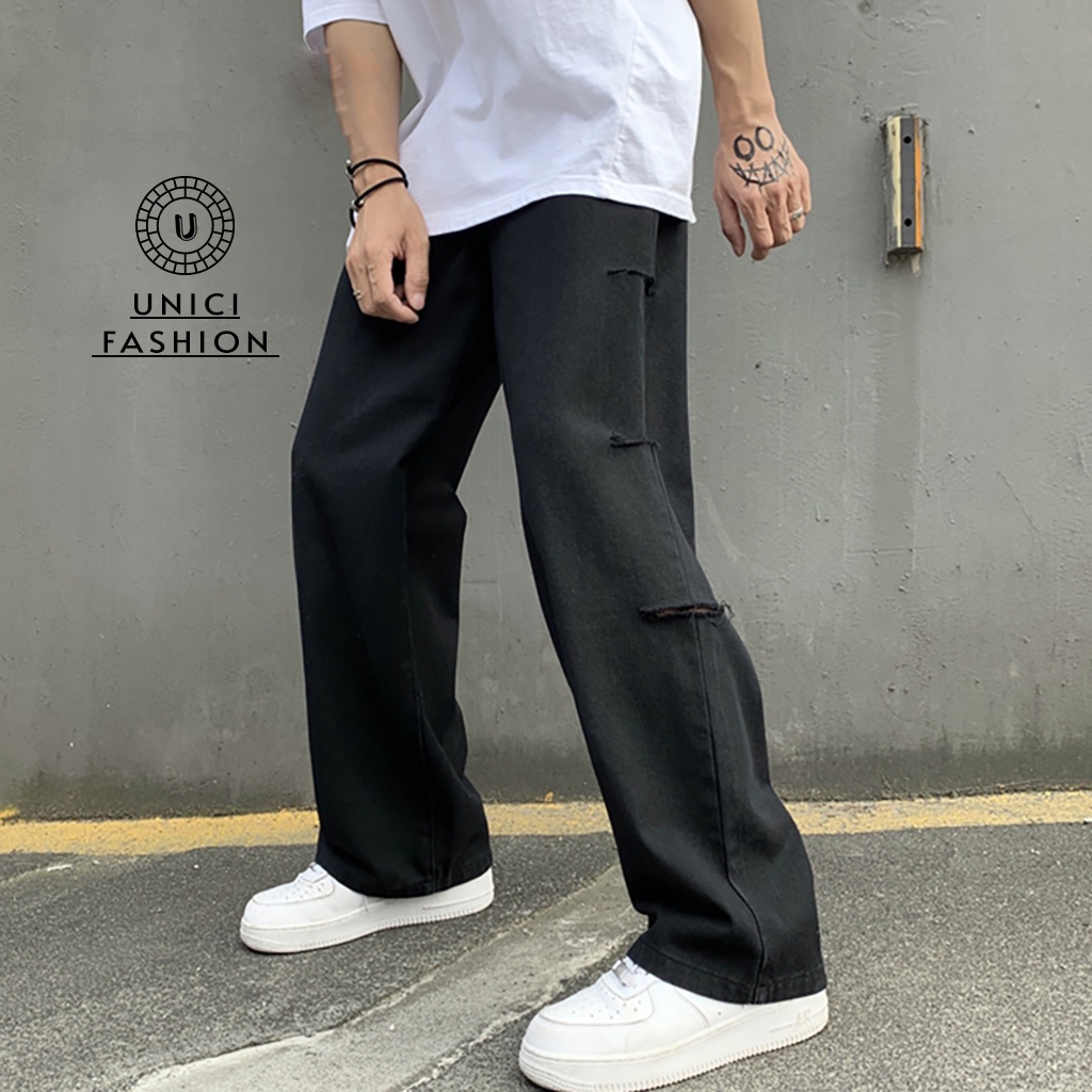 Quần kaki baggy nam nữ đen trắng đẹp rách khúc siêu ngầu Unisex phong cách Hàn Quốc QKK005