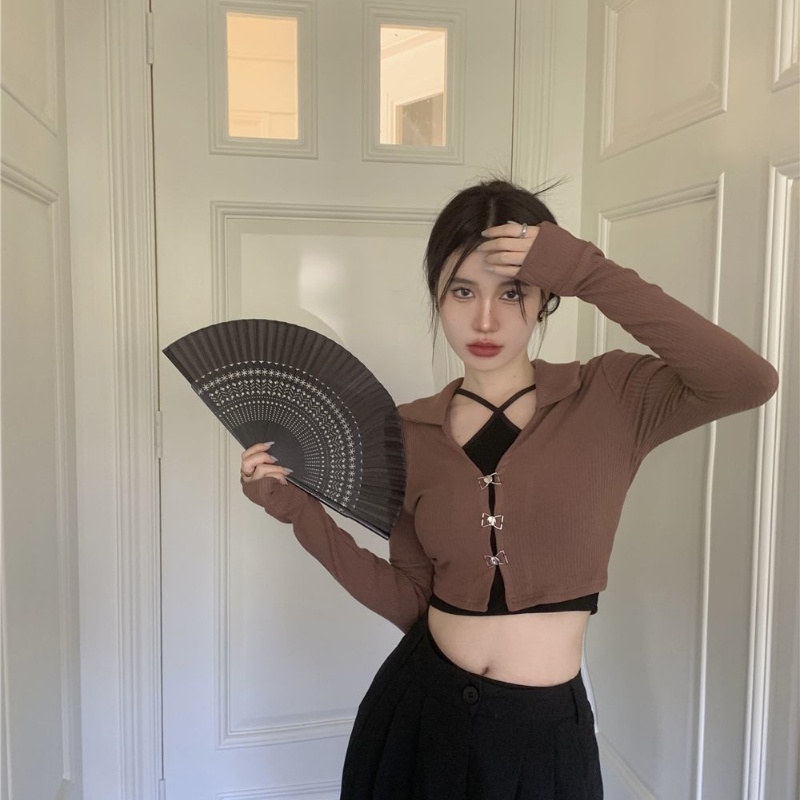 Set đồ COZOKC gồm áo dây và áo khoác cardigan dài tay xinh xắn dành cho nữ