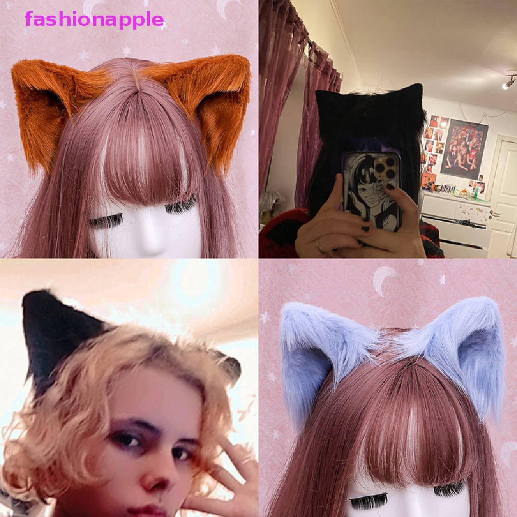 Kẹp Tóc Hình Tai Mèo Phối Lông Dễ Thương Phong Cách Lolita