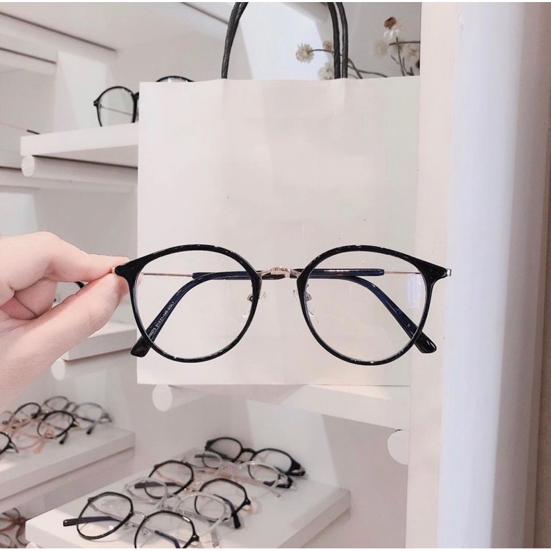 Kính giả cận,kính tai mèo dáng bầu nhựa dẻo phối kim loại tròng ánh sáng xanh bluecut
