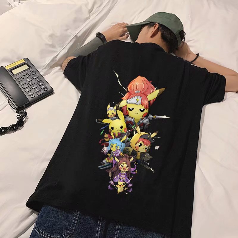 Áo Thun Cotton Tay Ngắn Dáng Rộng In Hình Pikachu Hoạt Hình Size Lớn S-5XL Thời Trang Xu Hướng Đường Phố Cho Tuổi Teen