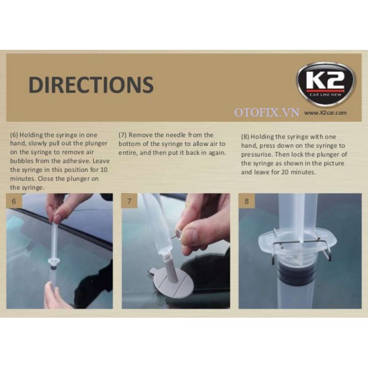 K2 Glass Doctor - bộ dụng cụ + keo hàn gắn sửa kính lái, kính chắn gió ô tô bị nứt mẻ