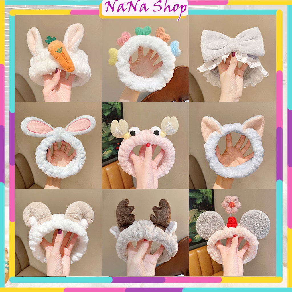 Băng đô rửa mặt bờm nơ tóc cute dễ thương tai thỏ cà rốt mèo tuần lộc cừu hươu con cua hoa trái tim nam nữ NaNa Shop