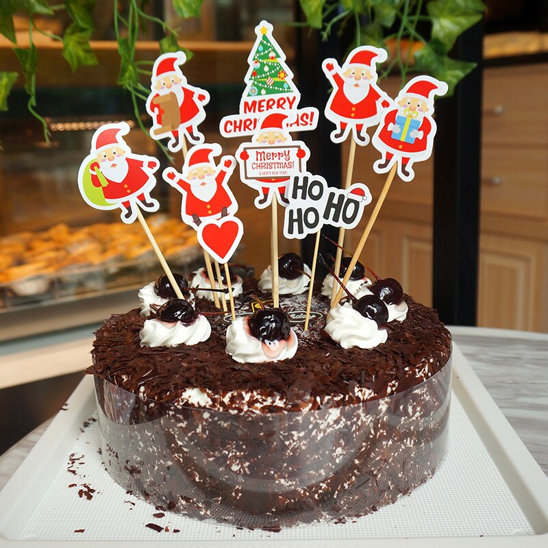 Set 9 topper trang trí bánh hình ông già noel / cây thông noel dễ thương