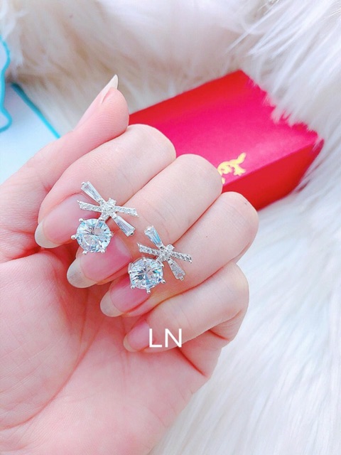 Bông tai nữ bạc ta THJ - Bông nơ cách điệu sang trọng