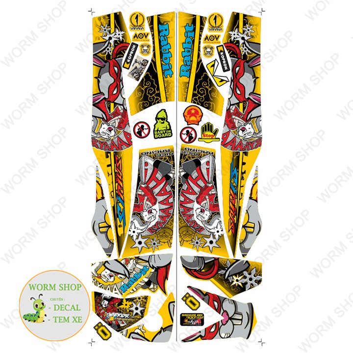 Tem Rời Sirius 110 & 50cc RABBIT - Tem dán xe Sirius 3 lớp cao cấp