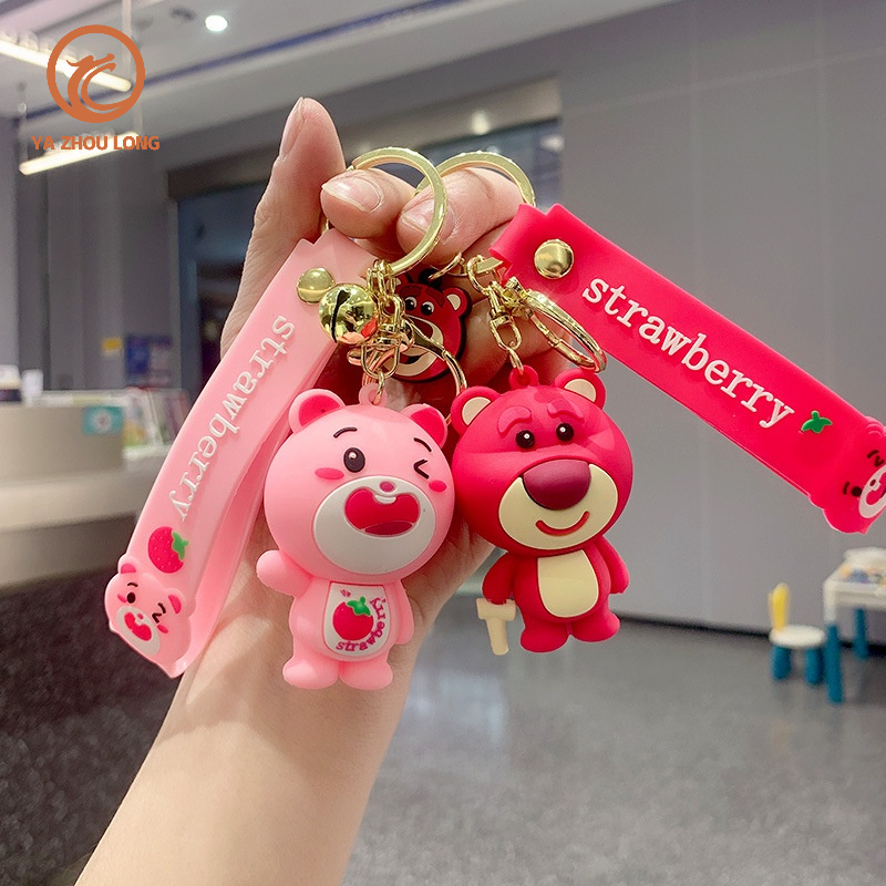 Móc khóa YA ZHOU LONG hình gấu hồng hoạt hình dễ thương