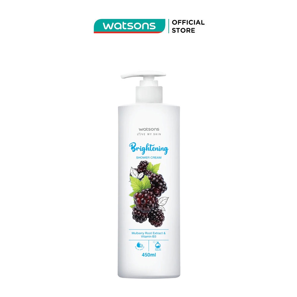 Kem Tắm Watsons Chiết Xuất Dâu Tằm &amp; Vitamin B3 Trắng Da Brightening Shower Cream 450ml