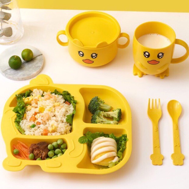 Set Khay Vịt Vàng KIDWOW Gồm Khay Bát Cốc Thìa Nĩa Đáng Yêu Cho Bé Ăn Dặm