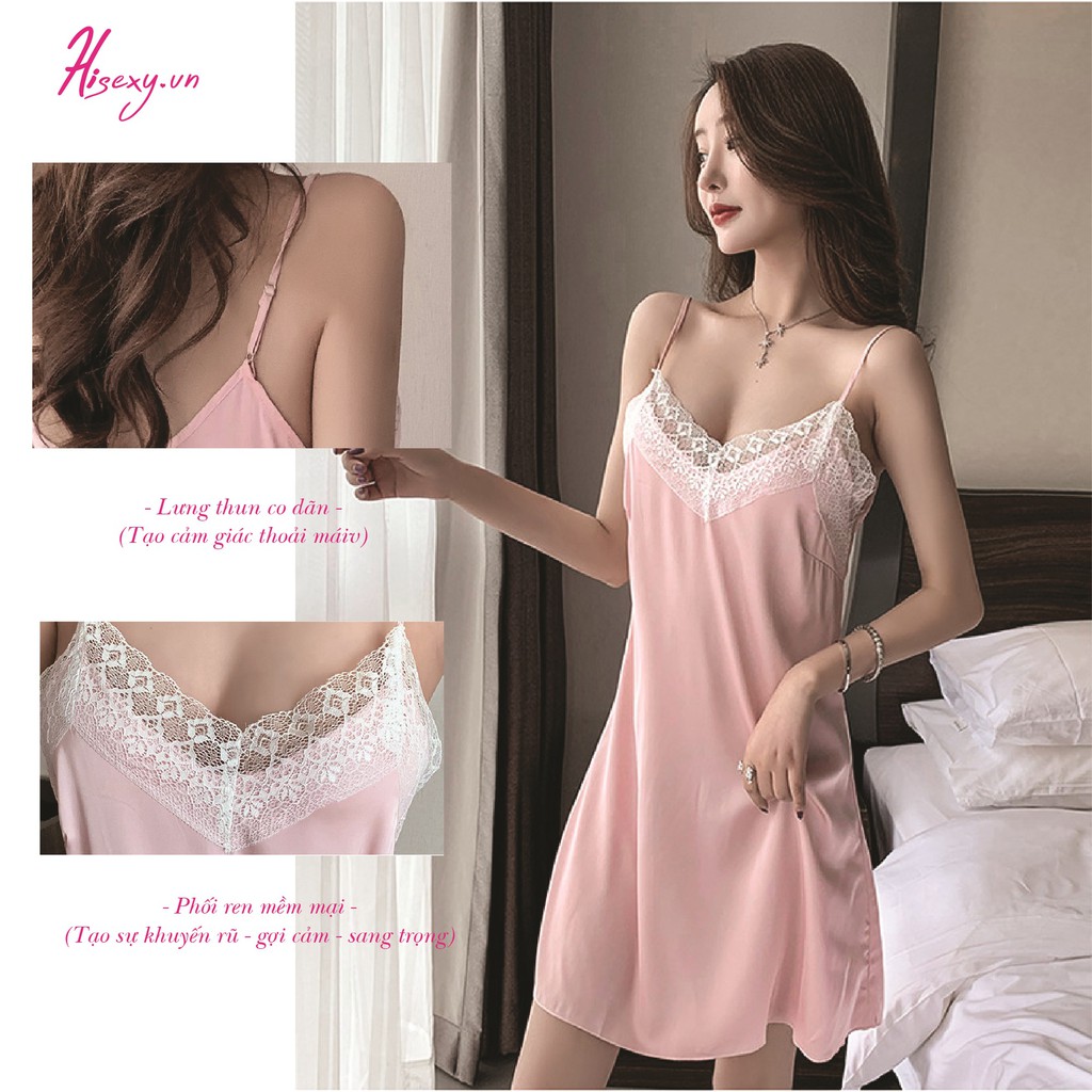 ?Mã D02  giảm 30% sp còn 99K? Váy ngủ ren xẻ Hisexy chất lụa satin cao cấp mặc nhà.