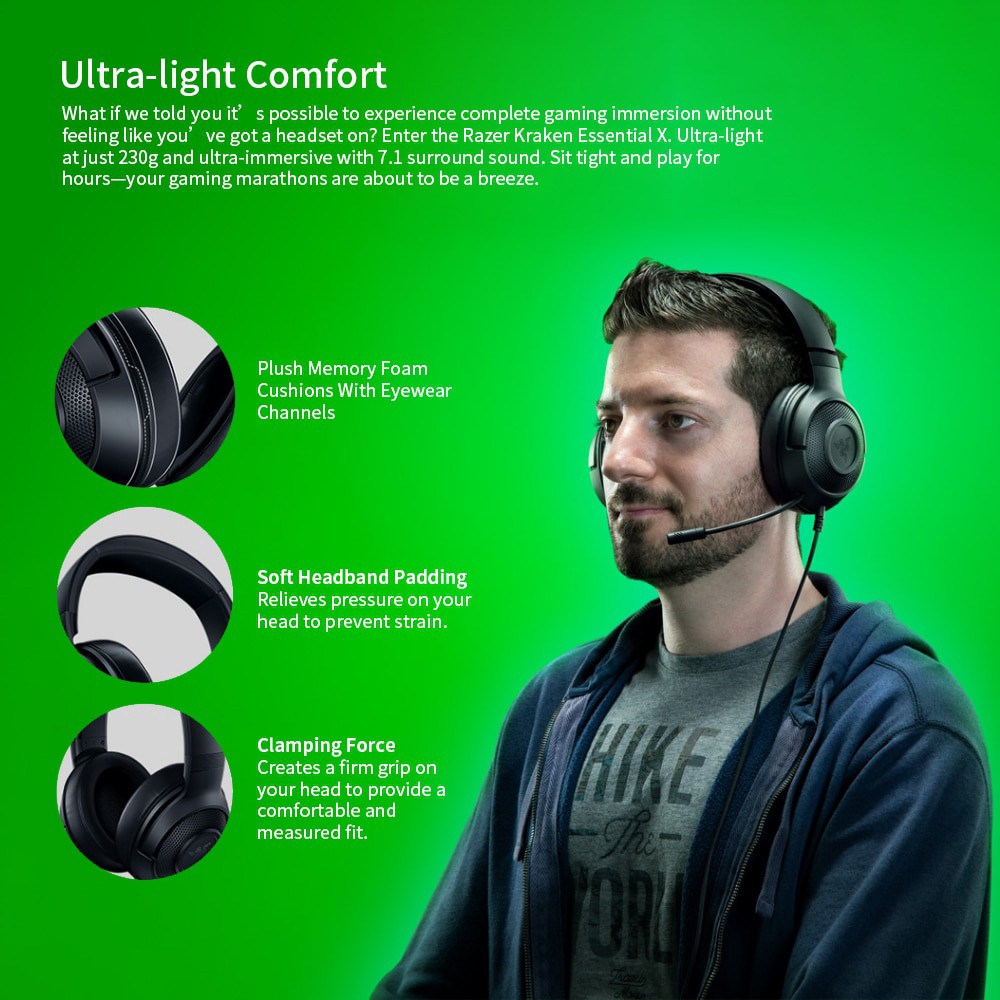 STR Tai nghe Razer Kraken X Tai nghe chống ồn âm thanh vòm chơi game 7.1, tai nghe dành cho máy chơi game và máy tính