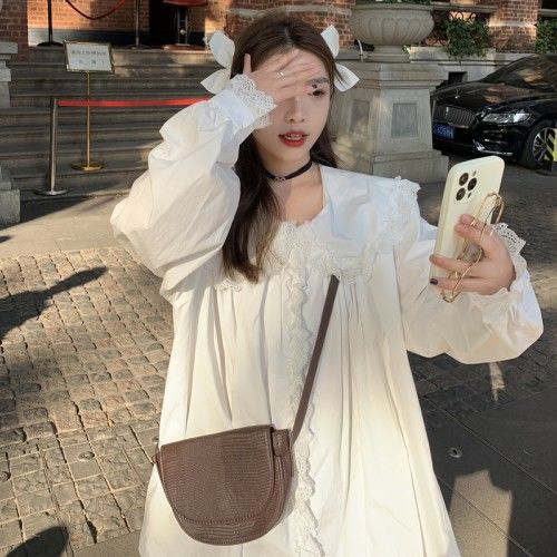 Áo sơ mi dài tay cổ búp bê thiết kế mới thời trang mùa xuân thu theo phong cách pháp cho nữ