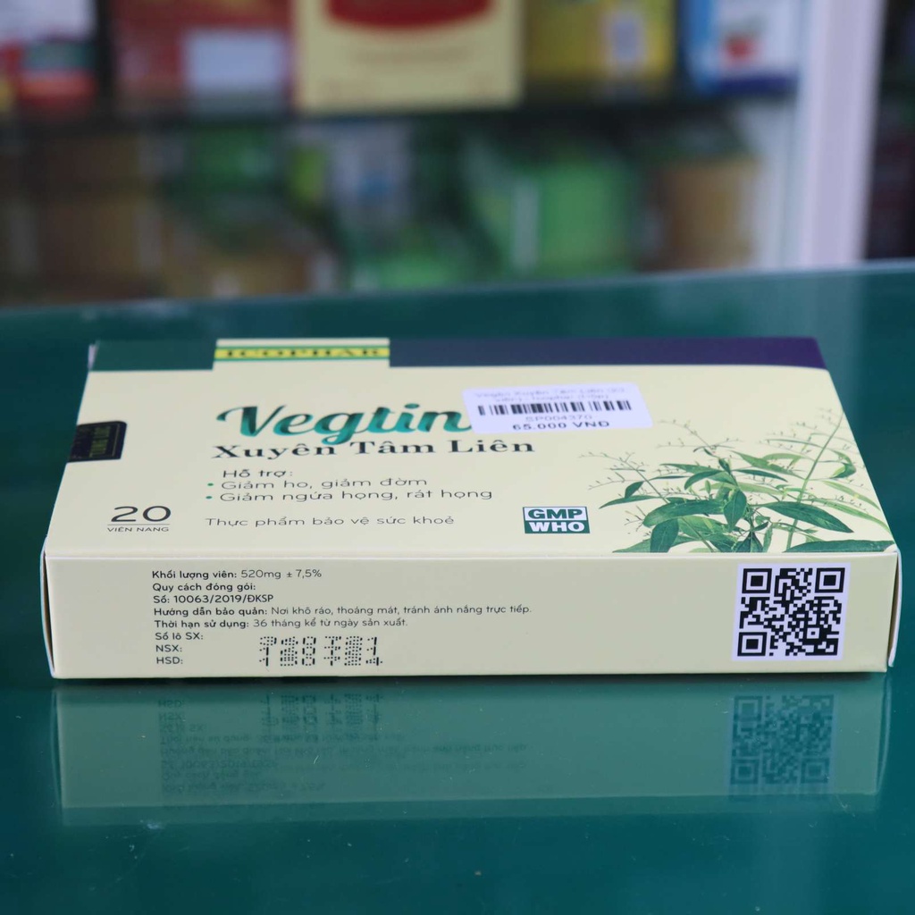 Vegtin Xuyên Tâm Liên - Hỗ trợ giảm ho, giảm ngứa họng, viêm họng (20 viên)