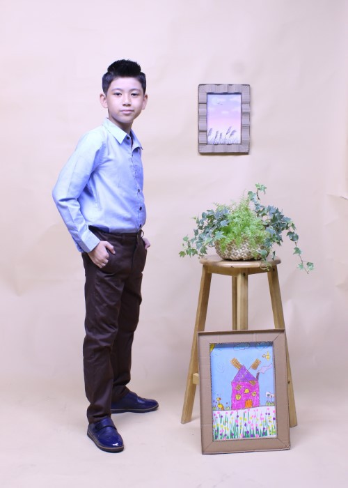 Áo sơ mi bé trai tay dài màu xanh cho bé trai thời trang Jadiny