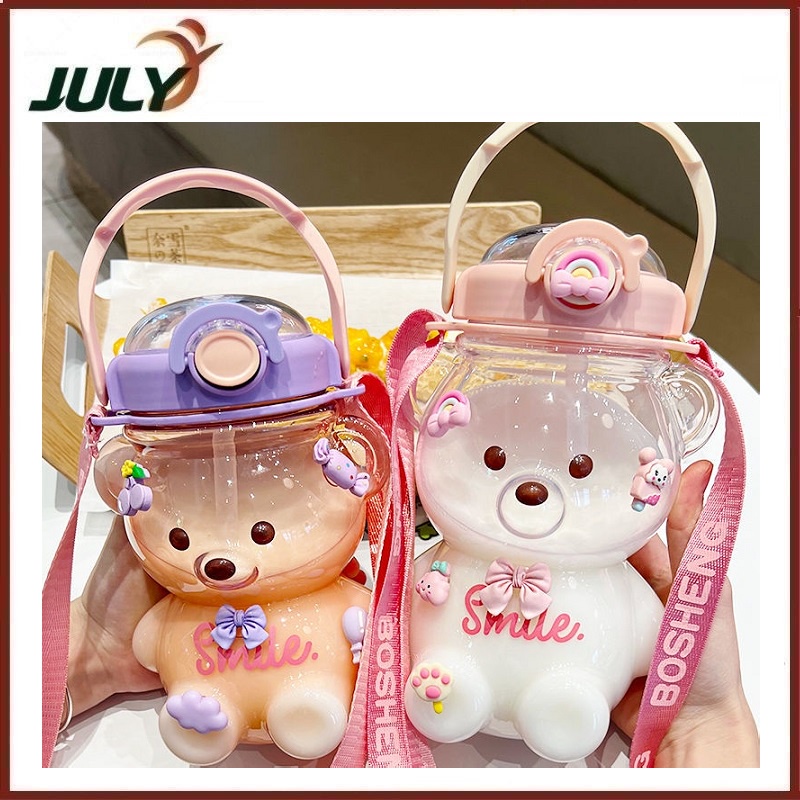 BÌNH TRÀ SỮA HÌNH GẤU CUTE 1100ML , CÓ DÂY