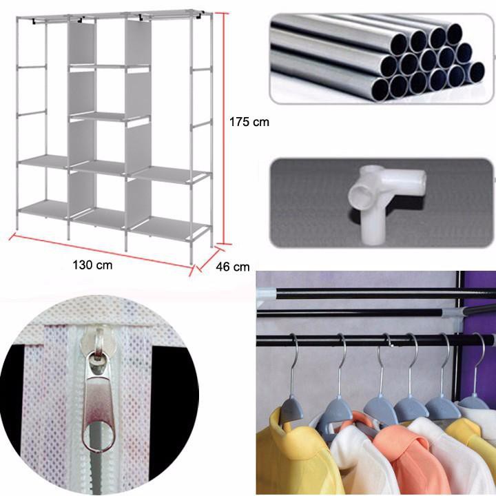 [Mã LIFEXANH03 giảm 10% đơn 500K] [FREE SHIP] Tủ Vải 3 Buồng 8 ngăn màu trơn