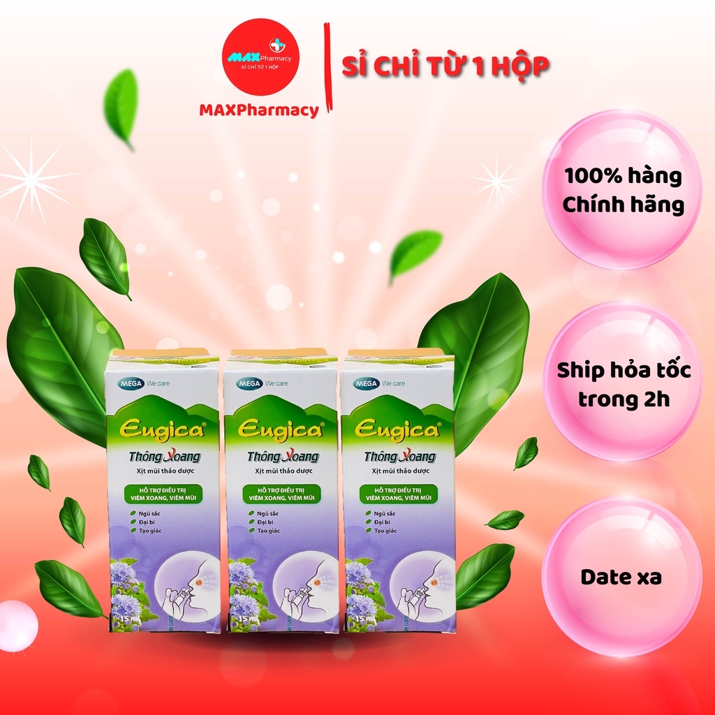 COMBO Xịt thông xoang Eugica thảo dược Hỗ trợ giảm nghẹt và chảy mũi Chai 10ml - Maxpharmacy