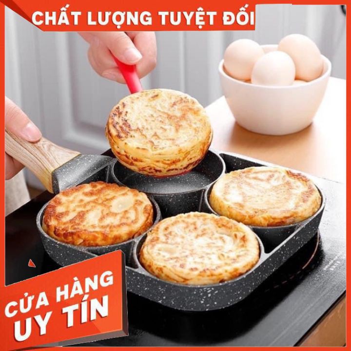 Chảo 4 Ngăn - Chảo 4 Lỗ - Chảo khuôn chống dính - Chảo rán trứng - làm bánh.