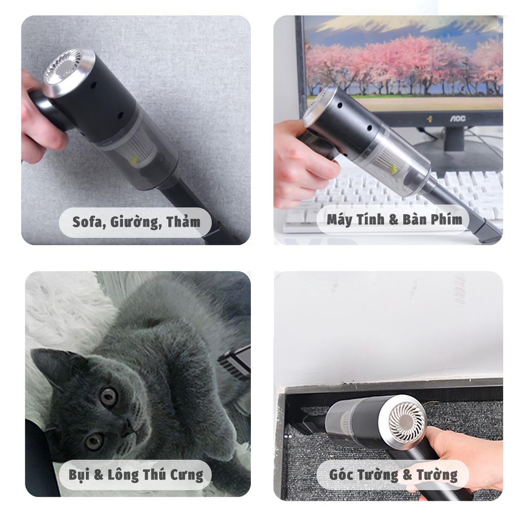 [CỰC HOT] Máy hút bụi cầm tay mini - Máy hút bụi không dây đa năng lực hút siêu mạnh sử dụng hút bụi ô tô, bụi giường