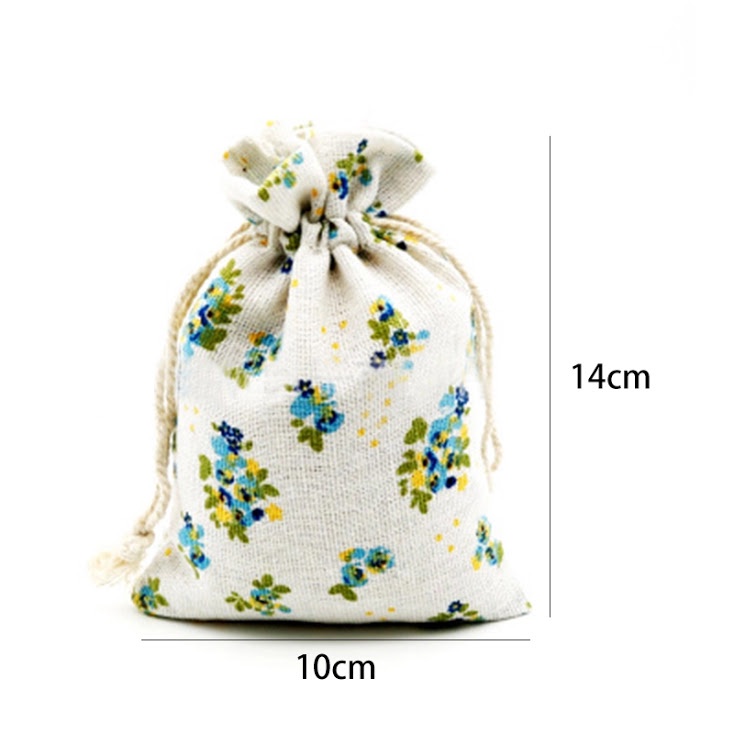 Túi vải bố linen dây rút họa tiết phong cách vintage đựng hoa khô hoa thơm cà phê size 10x14cm - namimi